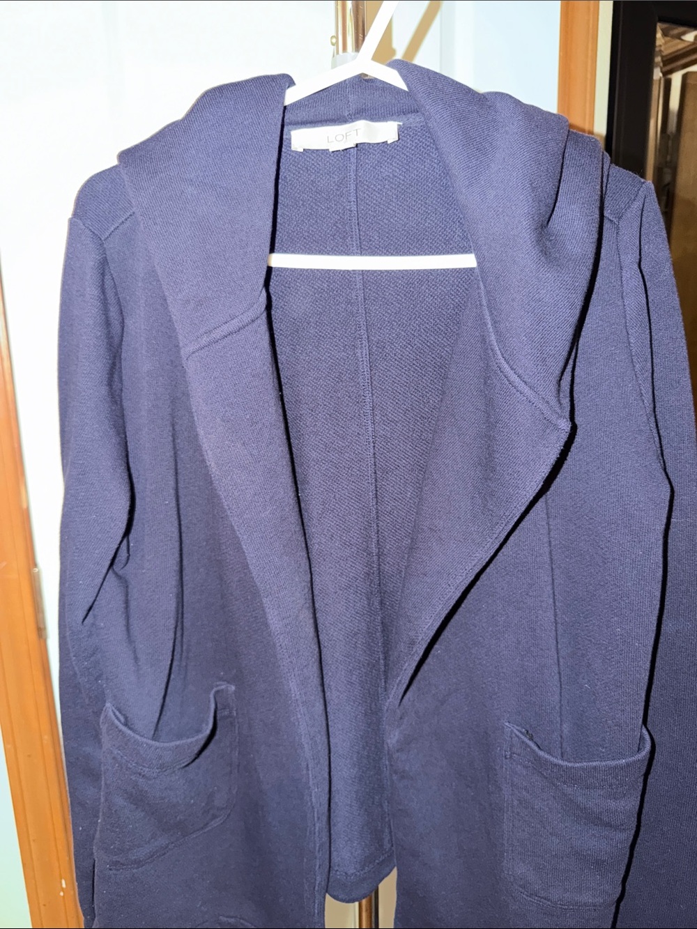 LOFT Navy Hooded Open-Front Blazer Jacket